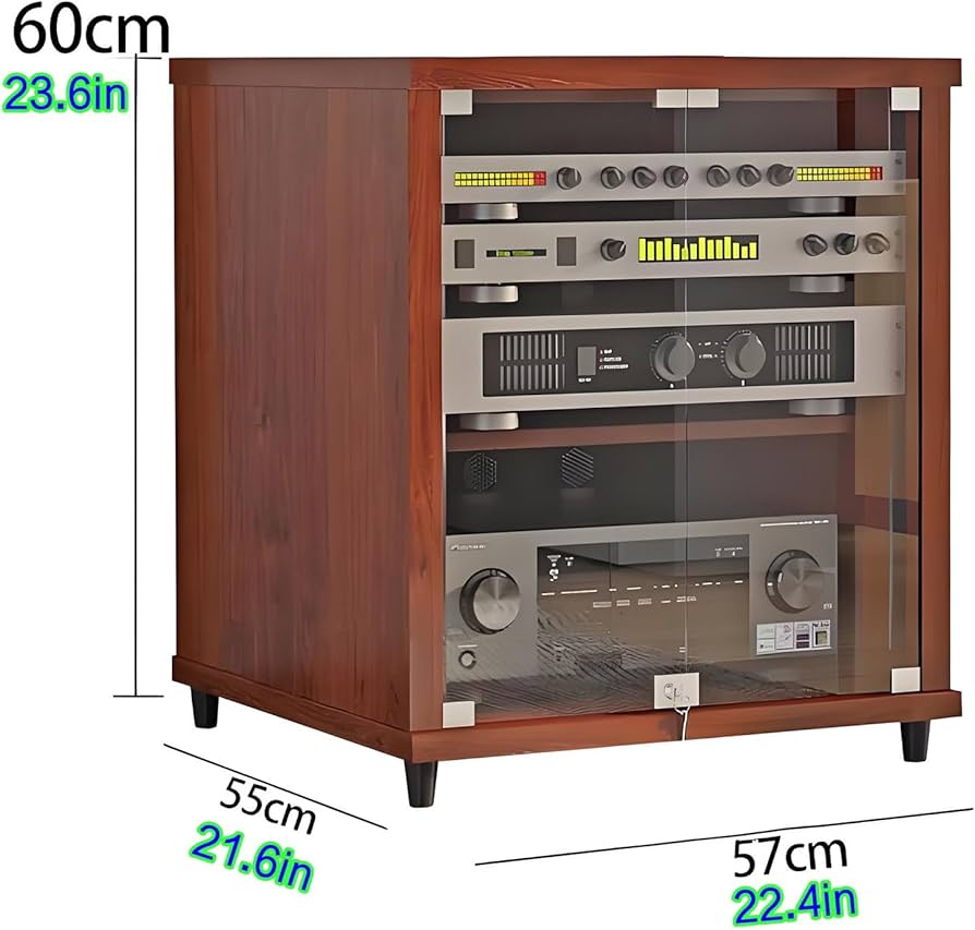 レコード＆プレーヤーキャビネット　ブラウン ガラス扉付き レコード＆プレーヤーキャビネットブラウン ガラス扉付き